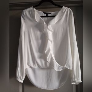 WHBM NWOT White Long Sleeve Draped Ruffle Blouse